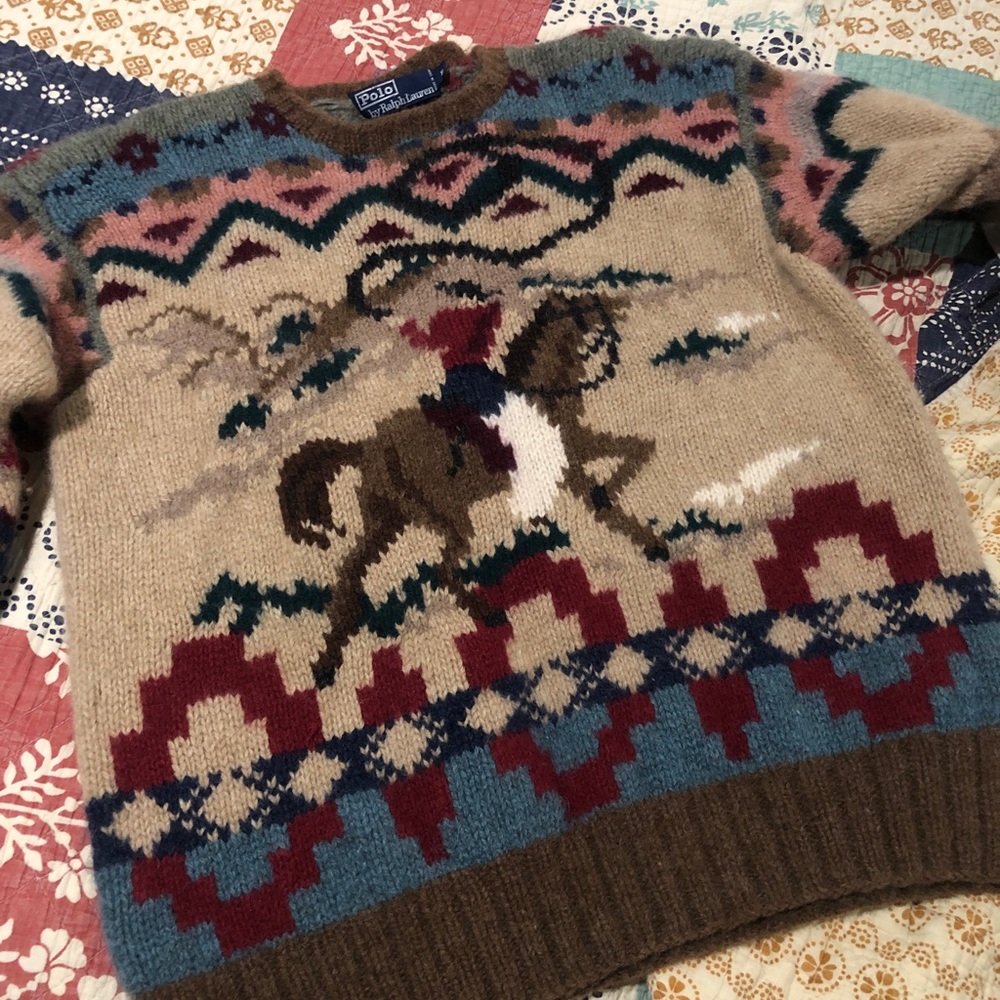 Vintage Ralph Lauren Cowboy Sweater XL (Hand Knit 100% wool READ DESCRIPTION)